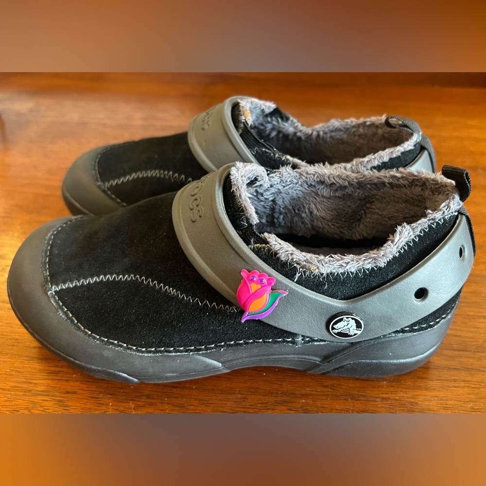 Crocs Dawson Shearling Clogs Slip-On Black Faux Fur Size J 3 Pre-Owned